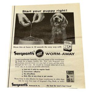 Vintage 1958 Print Ad Sergeants Worm Away Dog Roundworm Medicine Cocker Spaniel